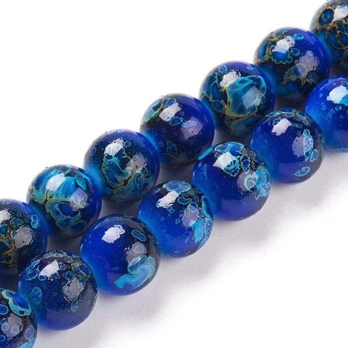 10 Perle marmorizzate maculate in vetro - colore: BLU