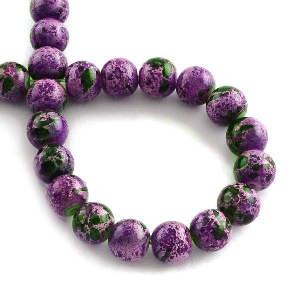 20 Perle marmorizzate in vetro - colore: SMERALDO-VIOLA