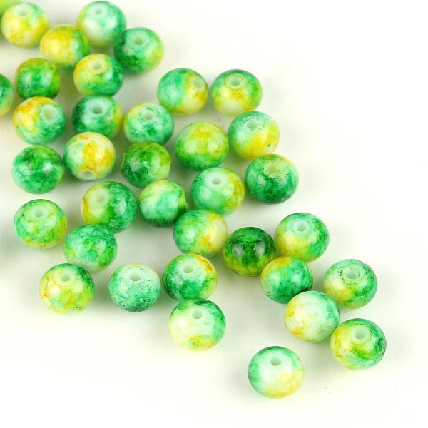 20 Perle marmorizzate in vetro - colore: GIALLO-VERDE