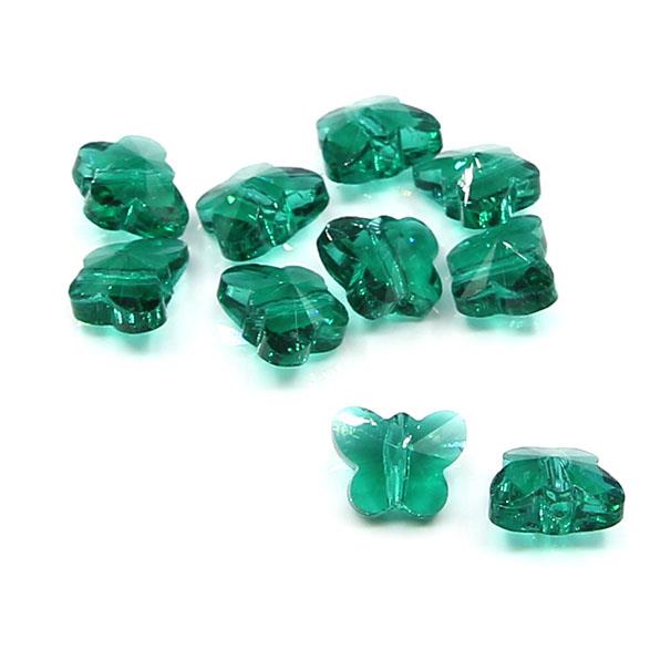 10 Perle a farfalla in vetro sfacettato  - colore: VERDE