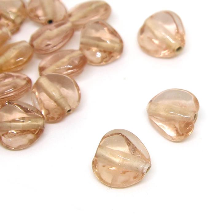 10 Perle a cuore in vetro trasparente sfasate - colore: CIPRIA