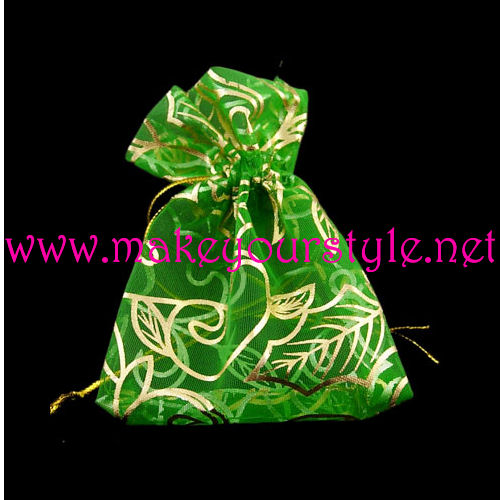 10 Sacchetti fantasia - mod. 06 - VERDE con decorazioni DORATE