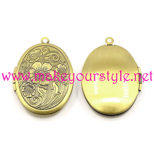 Ciondolo portafoto bronzo ovale floreale