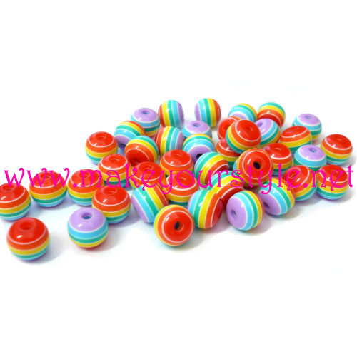 10 Perle tonde a righe 8mm - colore: ARCOBALENO 7