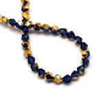 10 Perle tonde in vetro sfacettato - colore: BLU placcato DORATO