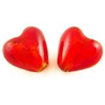 4 Perle a cuore foglia oro - colore: ROSSO