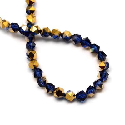 10 Perle tonde in vetro sfacettato - colore: BLU placcato DORATO