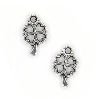 10 Charm quadrifoglio argentati