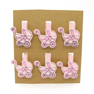 6 Mollette in legno - Mod. 03 - Colore: Rosa