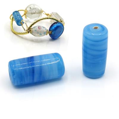 4 Perle vetro a cilindro - Mod. 01 - colore: AZZURRO STRIATO