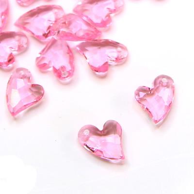10 Perle trasparenti sfaccettate a cuore con punta curva - Colore: ROSA