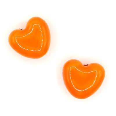 2 Perle a cuore in porcellana 21mm - colore: ARANCIONE