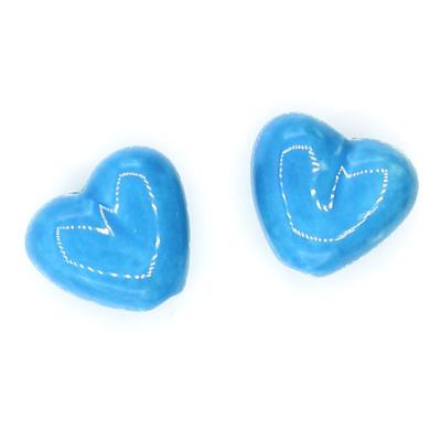 2 Perle a cuore in porcellana 21mm - colore: AZZURRO