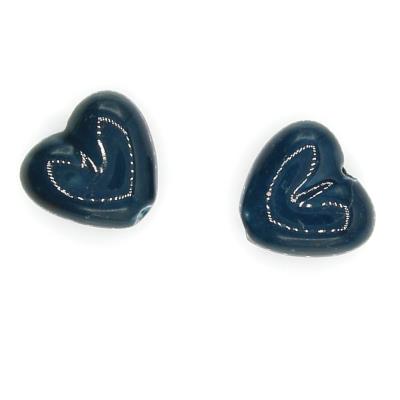 2 Perle a cuore in porcellana 21mm - colore: BLU